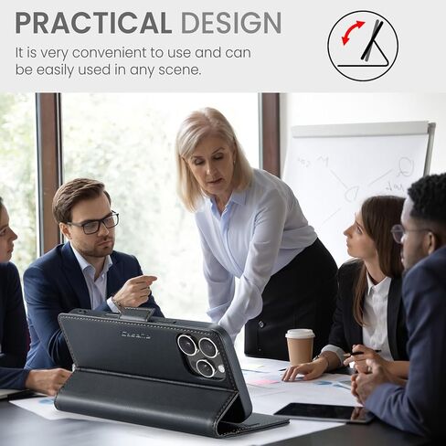 حافظة محفظة QLTYPRI لهاتف iPhone 16 Pro Max، حافظة قابلة للطي مغناطيسية من جلد البولي يوريثان الفاخر مع فتحات بطاقة الائتمان RFID وغطاء حماية مضاد للصدمات - أسود in Kuwait