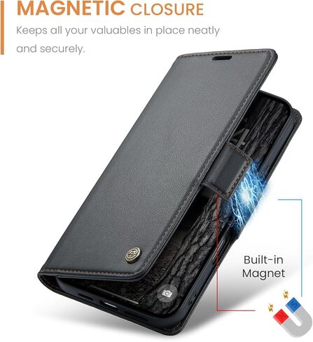 حافظة محفظة QLTYPRI لهاتف iPhone 16 Pro Max، حافظة قابلة للطي مغناطيسية من جلد البولي يوريثان الفاخر مع فتحات بطاقة الائتمان RFID وغطاء حماية مضاد للصدمات - أسود in Kuwait