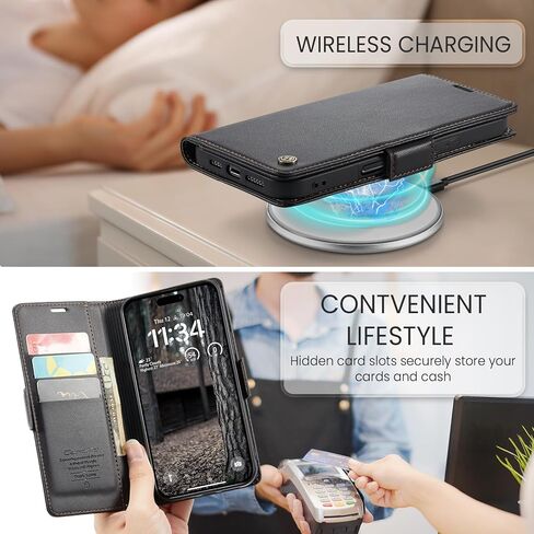 حافظة محفظة QLTYPRI لهاتف iPhone 16 Pro Max، حافظة قابلة للطي مغناطيسية من جلد البولي يوريثان الفاخر مع فتحات بطاقة الائتمان RFID وغطاء حماية مضاد للصدمات - أسود in Kuwait