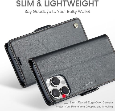 حافظة محفظة QLTYPRI لهاتف iPhone 16 Pro Max، حافظة قابلة للطي مغناطيسية من جلد البولي يوريثان الفاخر مع فتحات بطاقة الائتمان RFID وغطاء حماية مضاد للصدمات - أسود in Kuwait