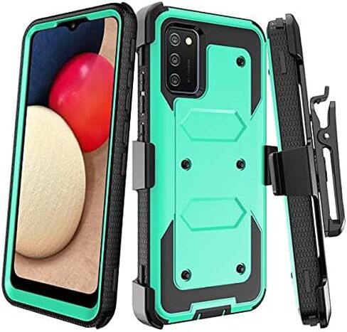 حافظة Galaxy A32 5G مع مشبك حزام مدمج [واقي شاشة] حافظة متينة لكامل الجسم ومتينة متوافقة مع هاتف Samsung Galaxy A32 5G [مشبك حزام دوار] [مسند] - أزرق مخضر in Kuwait