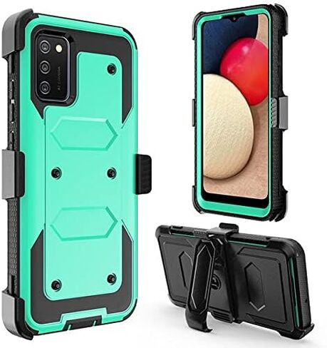 حافظة Galaxy A32 5G مع مشبك حزام مدمج [واقي شاشة] حافظة متينة لكامل الجسم ومتينة متوافقة مع هاتف Samsung Galaxy A32 5G [مشبك حزام دوار] [مسند] - أزرق مخضر in Kuwait