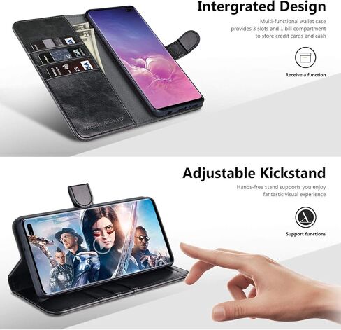 حافظة OCASE Samsung Galaxy S10 Plus / S10+ [فتحة بطاقة] [مسند] [جزء داخلي مقاوم للصدمات من مادة TPU] حافظة جلدية قابلة للطي لأجهزة Samsung Galaxy S10 Plus / S10+ (أسود) in Kuwait