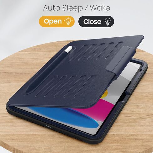 Case for iPad 10th Generation 10.9 Inch 2022,Full Body Soft Leather Auto Sleep/Wake Shockproof Cover with Pencil Holder,Card Slot,Strong Magnetic Multi-Angle Stand(Dark Blue) in Kuwait