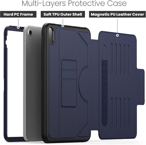 Case for iPad 10th Generation 10.9 Inch 2022,Full Body Soft Leather Auto Sleep/Wake Shockproof Cover with Pencil Holder,Card Slot,Strong Magnetic Multi-Angle Stand(Dark Blue) in Kuwait