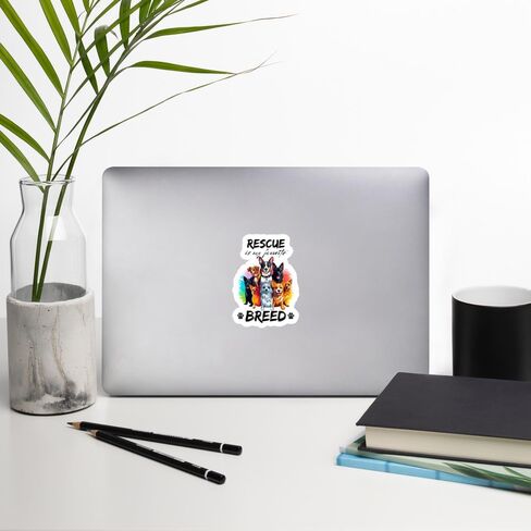 Rescue is My Favorite Breed Sticker Pet Dog Decal Vinyl Small Waterproof Bottle Mug Passport Book Scrapbook Notebook Laptop Tumbler Skateboard Computer Phone Size 4" Gift ID44990 in Saudi Arabia