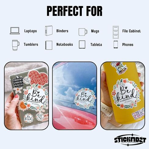 (3Pcs) Be Kind of A Bitch Sticker Flower Funny Subtle, Adult Humor Quote Positive Saying 2" Waterproof Vinyl Decal Sticker Laptop, Water Bottles, Phone, Kindle Merchandise Decor Decal Gifts 2 Inches in Kuwait