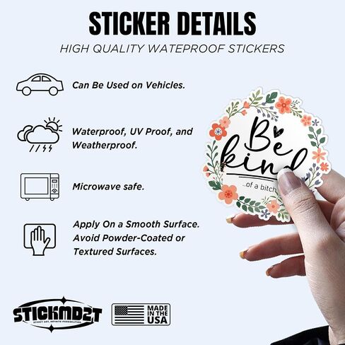 (3Pcs) Be Kind of A Bitch Sticker Flower Funny Subtle, Adult Humor Quote Positive Saying 2" Waterproof Vinyl Decal Sticker Laptop, Water Bottles, Phone, Kindle Merchandise Decor Decal Gifts 2 Inches in Kuwait