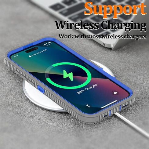 Case for iPhone 16 Plus: Heavy Duty Shockproof Armor Protector Case Cover with Belt Clip Holster for Apple iPhone 16 Plus 6.7 Phone Case (Gray+Blue) in Saudi Arabia