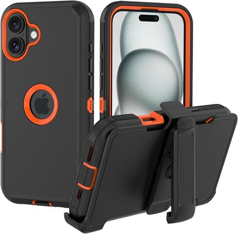 Case for iPhone 16 Plus: Heavy Duty Shockproof Armor Protector Case Cover with Belt Clip Holster for Apple iPhone 16 Plus 6.7 Phone Case (Gray+Blue) in Saudi Arabia