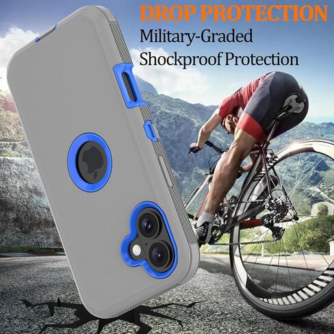 Case for iPhone 16 Plus: Heavy Duty Shockproof Armor Protector Case Cover with Belt Clip Holster for Apple iPhone 16 Plus 6.7 Phone Case (Gray+Blue) in Saudi Arabia