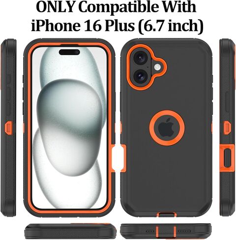 Case for iPhone 16 Plus: Heavy Duty Shockproof Armor Protector Case Cover with Belt Clip Holster for Apple iPhone 16 Plus 6.7 Phone Case (Gray+Blue) in Saudi Arabia