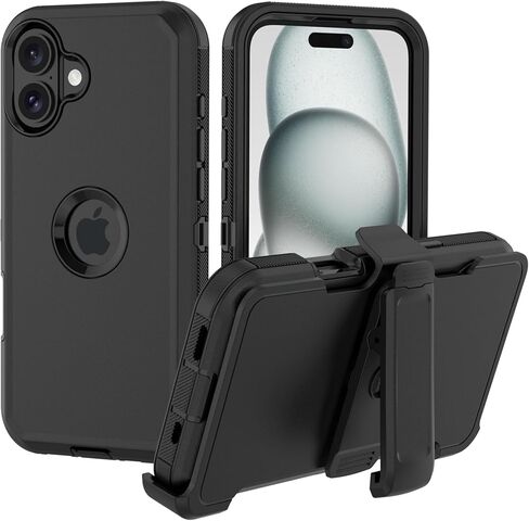Case for iPhone 16 Plus: Heavy Duty Shockproof Armor Protector Case Cover with Belt Clip Holster for Apple iPhone 16 Plus 6.7 Phone Case (Gray+Blue) in Saudi Arabia