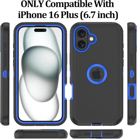 حافظة لهاتف iPhone 16 Plus: غطاء حماية متين مقاوم للصدمات مع حافظة بمشبك حزام لهاتف Apple iPhone 16 Plus 6.7 (رمادي + أزرق) in Kuwait