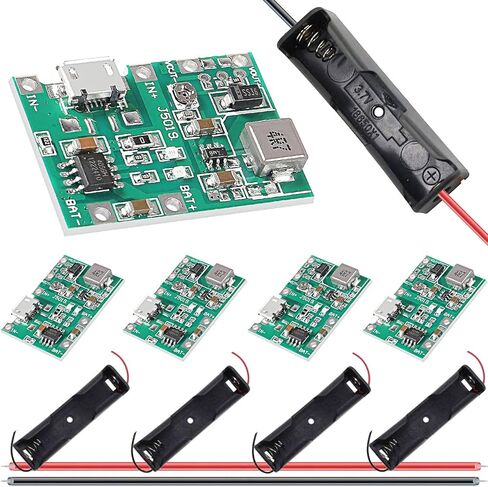 5 قطع وحدة شاحن بطارية 18650 ليثيوم أيون وحدة شاحن بطارية 3.7 فولت 4.2 فولت إلى 27 فولت وحدة تصعيد قابلة للتعديل + 5 قطع حامل بطارية 18650 مع كابل 26AWG أحمر وأسود in Kuwait