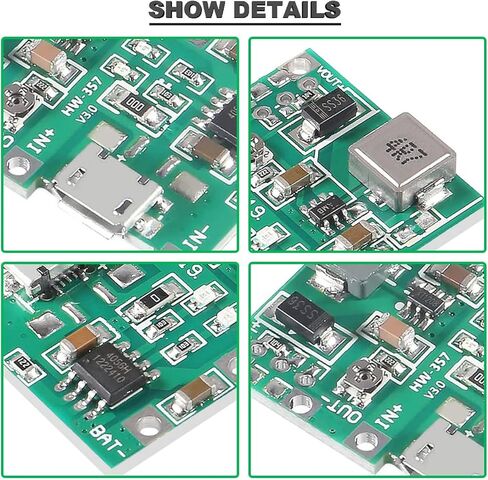 5 قطع وحدة شاحن بطارية 18650 ليثيوم أيون وحدة شاحن بطارية 3.7 فولت 4.2 فولت إلى 27 فولت وحدة تصعيد قابلة للتعديل + 5 قطع حامل بطارية 18650 مع كابل 26AWG أحمر وأسود in Kuwait