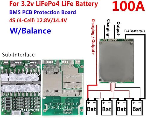 YOSOO 4 Series Board, LiFePO4 Battery Pack Board 12V 100A with Balancing, xuuyPRA9hACdLi in Saudi Arabia