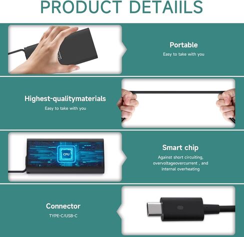 65W USB C Laptop Charger for Dell Latitude 5420 5520 7420 5540 5440 5430 5530 7430 3540 3440 7440 7340 5320 7320, XPS 13 15 7390 9310 9300 9305 9310 Type C Power Cord in Kuwait