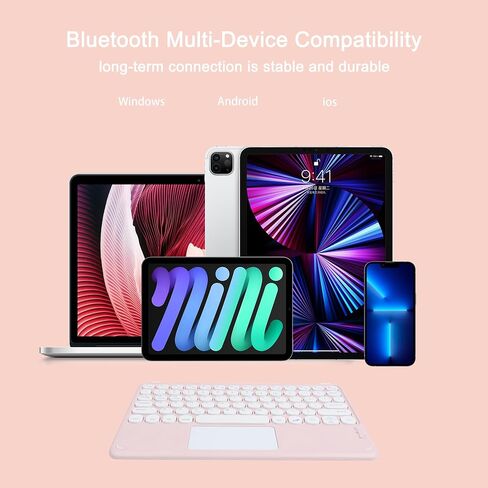 Wireless Bluetooth Keyboard with Touchpad,10 Inch Round Key Wireless Keyboard Rechargeable Ultra Slim Portable Office for iOS Android Windows Devices (Pink) in Saudi Arabia