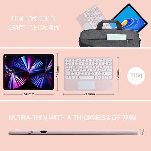 Wireless Bluetooth Keyboard with Touchpad,10 Inch Round Key Wireless Keyboard Rechargeable Ultra Slim Portable Office for iOS Android Windows Devices (Pink) in Saudi Arabia