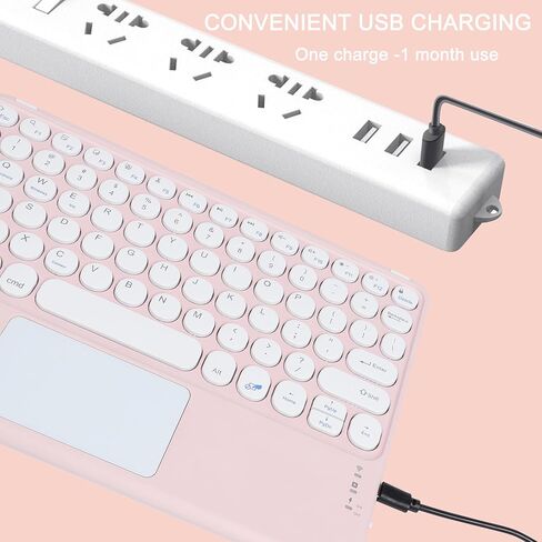 Wireless Bluetooth Keyboard with Touchpad,10 Inch Round Key Wireless Keyboard Rechargeable Ultra Slim Portable Office for iOS Android Windows Devices (Pink) in Saudi Arabia
