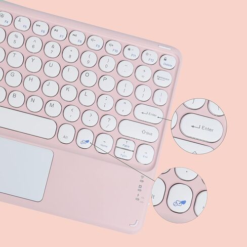 Wireless Bluetooth Keyboard with Touchpad,10 Inch Round Key Wireless Keyboard Rechargeable Ultra Slim Portable Office for iOS Android Windows Devices (Pink) in Saudi Arabia