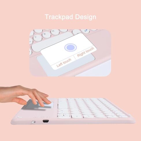 Wireless Bluetooth Keyboard with Touchpad,10 Inch Round Key Wireless Keyboard Rechargeable Ultra Slim Portable Office for iOS Android Windows Devices (Pink) in Saudi Arabia