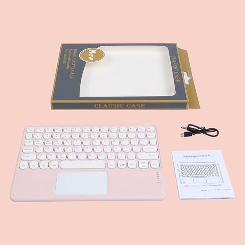 Wireless Bluetooth Keyboard with Touchpad,10 Inch Round Key Wireless Keyboard Rechargeable Ultra Slim Portable Office for iOS Android Windows Devices (Pink) in Saudi Arabia