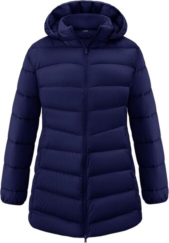 wantdo Women's Plus Size Puffer Coat Packable Lightweight Long Winter Coats with Hood in Kuwait