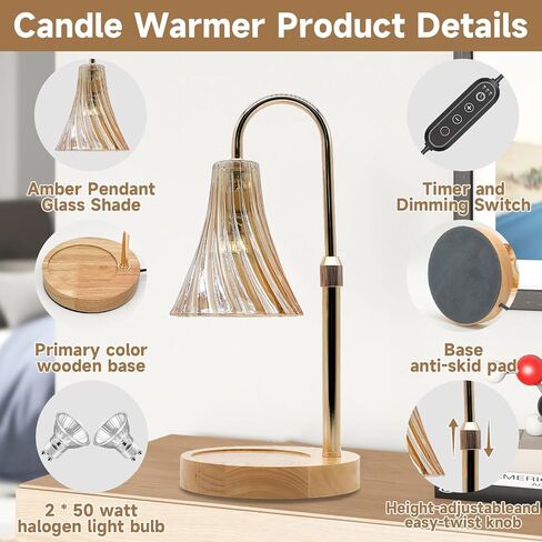 Candle Warmer Lamp Dimmable Mi-ni Candle Lamp with Timer Adjustable Height Flameless Wax Warmer Lamp Home Decor Electric Heating Warmer Lamp for Jar Candles with Gift Packaging and Two Bulbs in Saudi Arabia