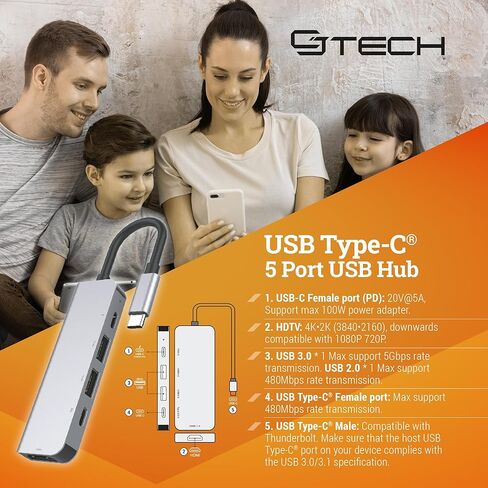 USB Hub - Type C USB Port Hub - Multiple USB Port with 5 Ports - High Speed USB Hubs for 4K Downloads - Multi USB Port for Laptop in Saudi Arabia