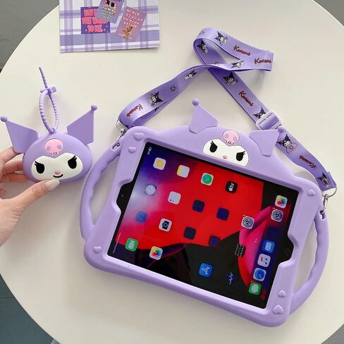 for iPad Air 5th/4th Generation Case (2022/2020), iPad pro 11 inch Case (4th/3rd/2nd/1st Gen), iPad Air 10.9 case with Adjustable Strap/Stand, Cute Cartoon Cover for Kids Girls, Purple in Saudi Arabia