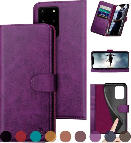 for Samsung Galaxy S20 Ultra Genuine Leather Wallet case 【RFID Blocking】【4 Credit Card Holder】【Real Leather】 Flip Folio Book Phone case Protective Cover Women Men for S20Ultra case Purple in Saudi Arabia