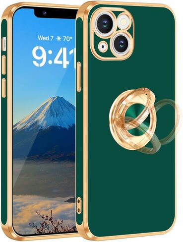 Fingic for iPhone 13 Case,for iPhone 13 Case with Ring Stand[360° Rotatable Ring Holder Magnetic Kickstand][Shiny Plating Gold Edge] Slim Soft TPU Shockproof Protective Cover Case for Women Men,White in Kuwait