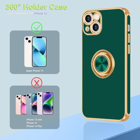 Fingic for iPhone 13 Case,for iPhone 13 Case with Ring Stand[360° Rotatable Ring Holder Magnetic Kickstand][Shiny Plating Gold Edge] Slim Soft TPU Shockproof Protective Cover Case for Women Men,White in Kuwait