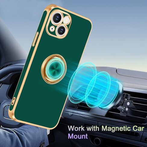 Fingic for iPhone 13 Case,for iPhone 13 Case with Ring Stand[360° Rotatable Ring Holder Magnetic Kickstand][Shiny Plating Gold Edge] Slim Soft TPU Shockproof Protective Cover Case for Women Men,White in Kuwait