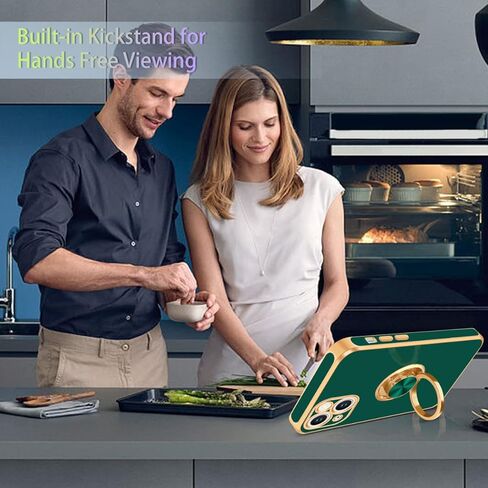 Fingic for iPhone 13 Case,for iPhone 13 Case with Ring Stand[360° Rotatable Ring Holder Magnetic Kickstand][Shiny Plating Gold Edge] Slim Soft TPU Shockproof Protective Cover Case for Women Men,White in Kuwait