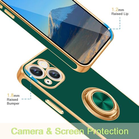 Fingic for iPhone 13 Case,for iPhone 13 Case with Ring Stand[360° Rotatable Ring Holder Magnetic Kickstand][Shiny Plating Gold Edge] Slim Soft TPU Shockproof Protective Cover Case for Women Men,White in Kuwait