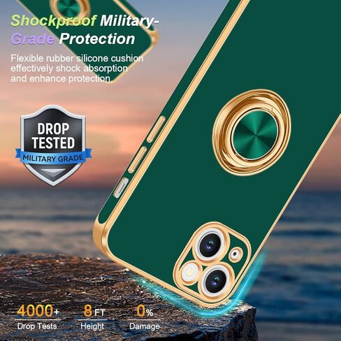 Fingic for iPhone 13 Case,for iPhone 13 Case with Ring Stand[360° Rotatable Ring Holder Magnetic Kickstand][Shiny Plating Gold Edge] Slim Soft TPU Shockproof Protective Cover Case for Women Men,White in Kuwait