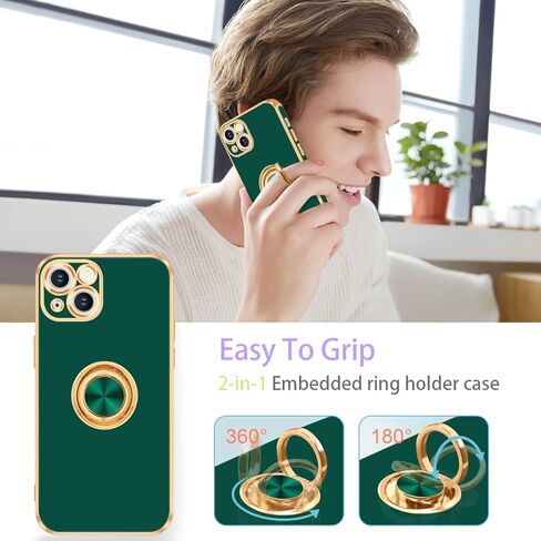 Fingic for iPhone 13 Case,for iPhone 13 Case with Ring Stand[360° Rotatable Ring Holder Magnetic Kickstand][Shiny Plating Gold Edge] Slim Soft TPU Shockproof Protective Cover Case for Women Men,White in Kuwait