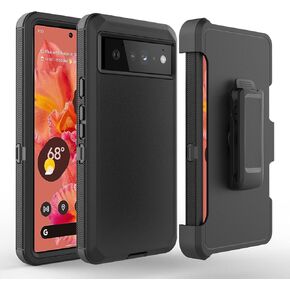 Compatible with Google Pixel 6 Case, Pixel 6 Case Holster Includes Screen Protector, Swivel Belt Clip Holster Kickstand Holder Full Body Protective Cover (Black)