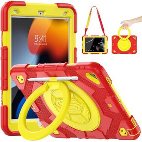 Timecity Case for iPad 9th/ 8th/ 7th Generation, iPad 10.2 inch Case with Screen Protector, Pencil Holder, Handle, Stand, Strap Durable Sturdy Protection Case for iPad 9/8 /7 Gen 10.2 inch - Black