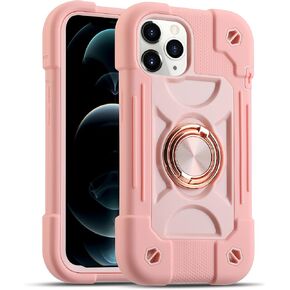 MARKILL Compatible with iPhone 12/12 Pro Case 6.1 Inch with 360 Degree Rotate Ring Stand, Military Grade Drop Protection Rugged Heavy Duty Case 3 in 1 Protective Durable Cover (Rainbow Pink)