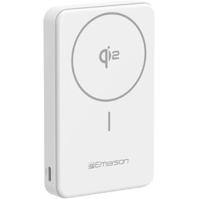 Emerson PBW1010U Power Bank, Compact Travel Ready 10,000mAh Battery Pack with Qi2 15W Wireless Charging and 22.5W Wired Charging (USB and USB C) for iPhone, iPad and More, Blue