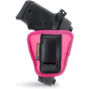 IWB وحافظة الأسلحة الخارجية - من هيوستن - تناسب: S&W Bodyguard، Taurus TCP، Sig P238، Jimenez JA، PPK 380. Ruger LCP II | جلد وردي صديق للبيئة مصنوع من مادة ناعمة للحمل | الجزء الداخلي من الجلد السويدي للحماية