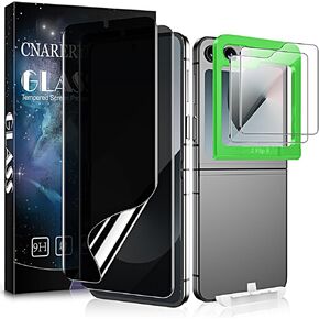[2Set 4PCS] Privacy Screen Protector for Samsung Galaxy Z Flip 6, 2 Pack Privacy Inner Flexible TPU Film+2 Pack Back Tempered Glass Screen Protector with Alignment Tool, Self-Healing