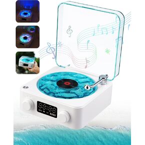 Waves Vinyl Bluetooth Speaker, Vinyl Record Player Style Speaker with Ocean Sound White Noise, Retro Bluetooth Speaker with Ambient Light, Mini Record Player Cute Speaker, Pink
