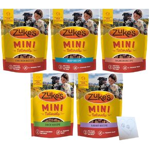 Variety Pack for Zuke's-Mini-Naturals Soft Chewy Dog Treats - 5 Total Flavors: Salmon, Chicken, Beef, Rabbit, and Duck (6oz Each, 30oz Total)