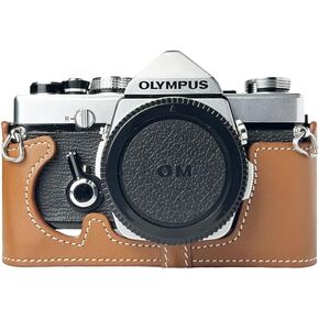 Half Camera case Handmade Genuine Leather Camera Protective for Olympus OM-1 /1N OM-2/2N OM-3/3Ti OM-4(No Handle) (Black)
