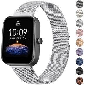 AK Metal Band for Amazfit GTS 4 / GTS 4 Mini / GTS 3 / GTS 2 / GTS 2e / GTS 2 mini / GTS / GTR mini Bands, 20mm Stainless Steel Mesh Loop Magnetic Replacement Strap for Amazfit Bip 3/Bip 3 Pro/ Bip U Pro/Bip/Bip Lite/Bip S/Bip S lite/Bip U Smart Watch Wom